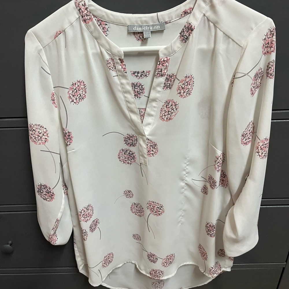 Daniel Rainn Cream and Pink Floral Blouse